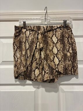 eye candy Brown & Beige Snake Print Shorts with Tie Waist